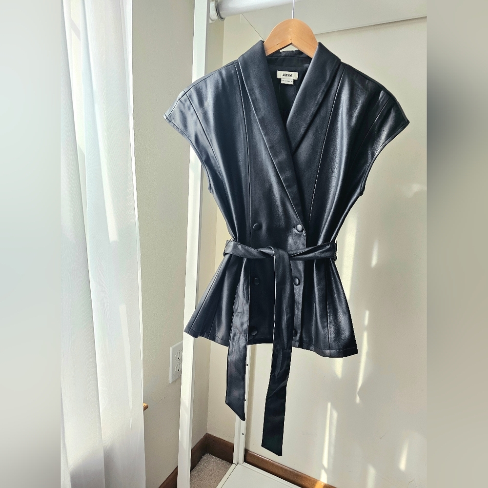 Jason Wu Black Faux Smooth Leather Vest with Belt